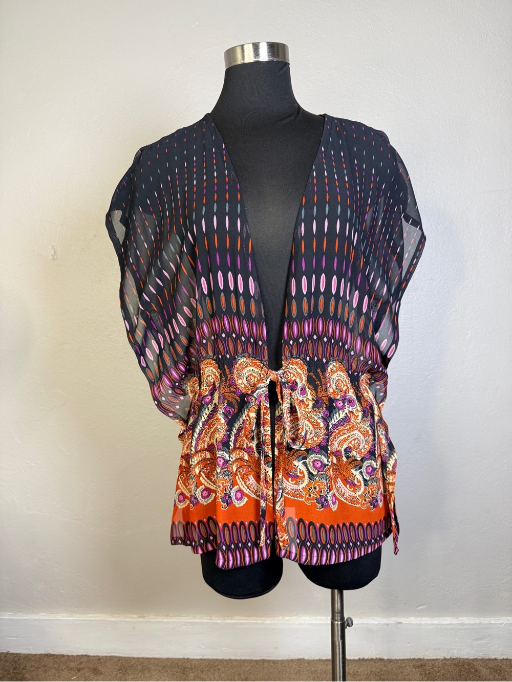 2000s Y2K Ecologie Abstract Paisley Sheer Boho Top